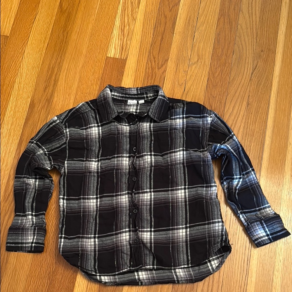 GAP Kids Black and White Plaid Casual Button Down Shirt Size Small